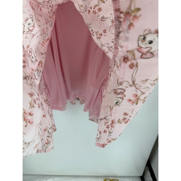 Disney Marie Aristocats Pink Floral Lace Up Corset Ruffle Cap Sleeve Dress LG - Picture 7 of 8